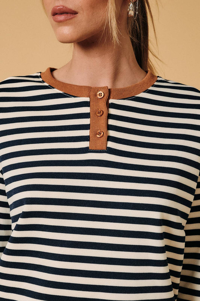 Front Porch Favorite Navy & Cream Stripe Sweatshirt
