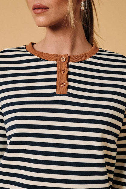 Front Porch Favorite Navy & Cream Stripe Sweatshirt