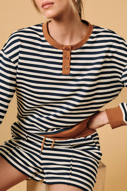 Front Porch Favorite Navy & Cream Stripe Sweatshirt