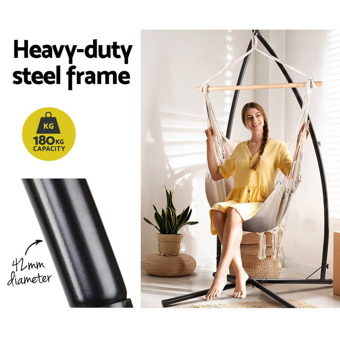 Gardeon Hammock Chair Outdoor Camping Hanging with Steel Stand Cream -Home Living Store - -