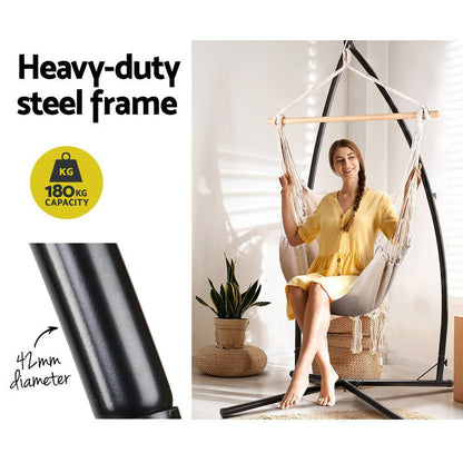 Gardeon Hammock Chair Outdoor Camping Hanging with Steel Stand Cream -Home Living Store - -