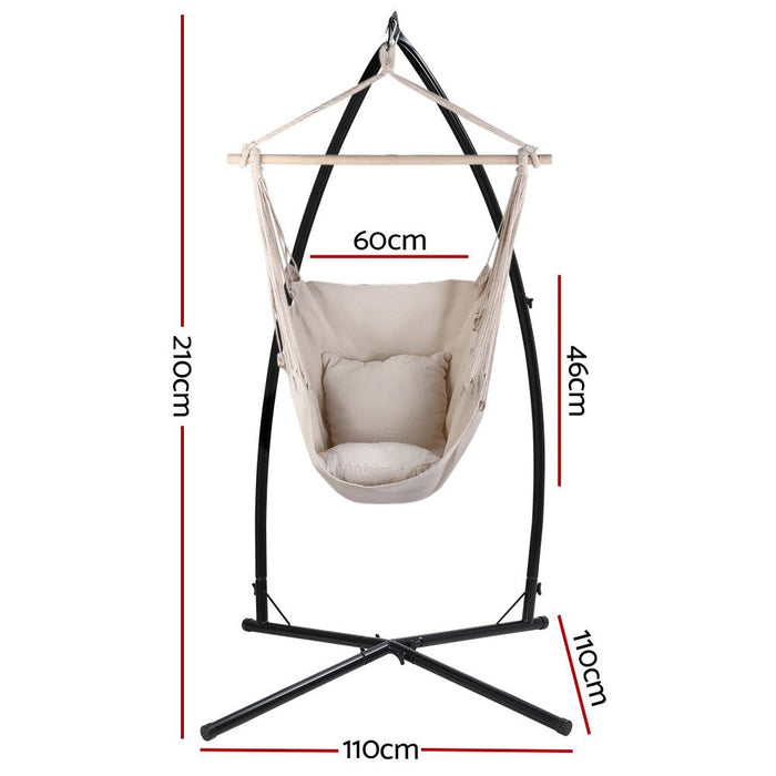 Gardeon Hammock Chair Outdoor Camping Hanging with Steel Stand Cream -Home Living Store - -