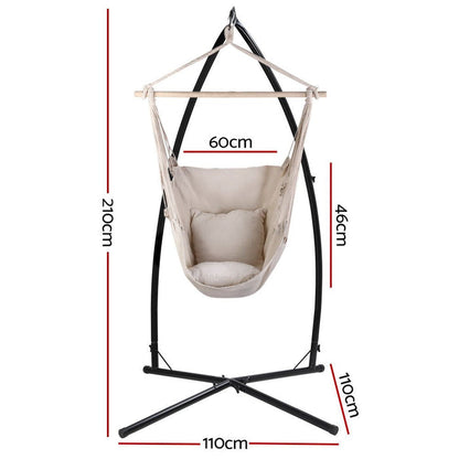 Gardeon Hammock Chair Outdoor Camping Hanging with Steel Stand Cream -Home Living Store - -