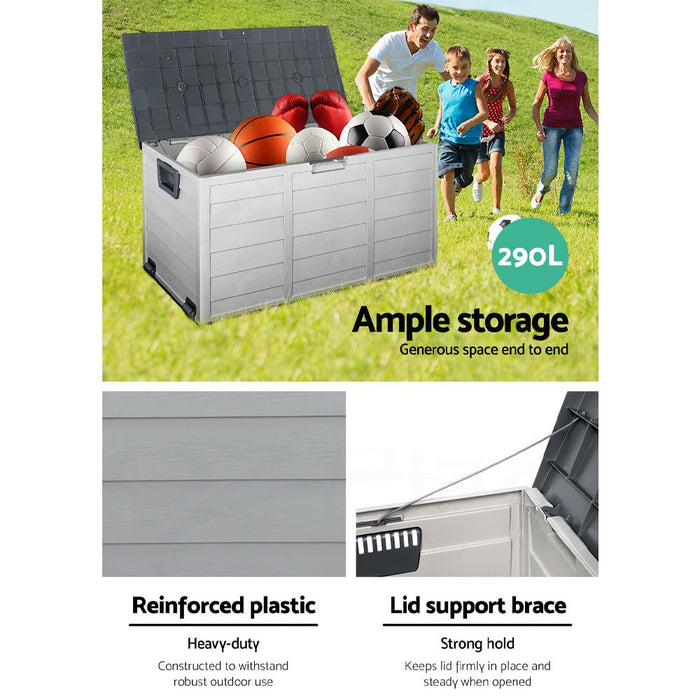 Gardeon Outdoor Storage Box 290L Lockable Organiser Garden Deck Shed Tool Grey -Home Living Store - -
