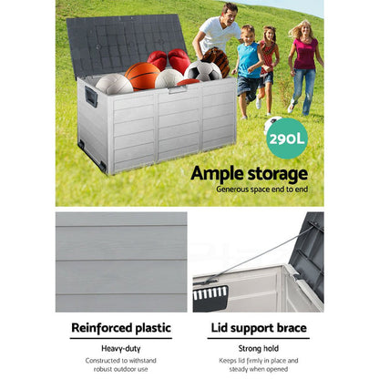 Gardeon Outdoor Storage Box 290L Lockable Organiser Garden Deck Shed Tool Grey -Home Living Store - -