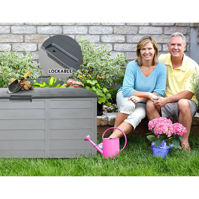 Gardeon Outdoor Storage Box 290L Lockable Organiser Garden Deck Shed Tool Grey -Home Living Store - -