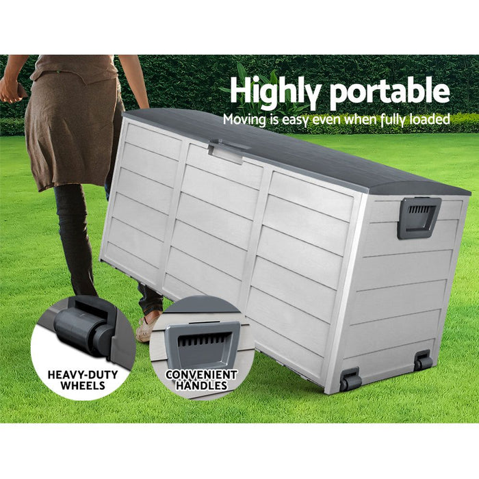 Gardeon Outdoor Storage Box 290L Lockable Organiser Garden Deck Shed Tool Grey -Home Living Store - -