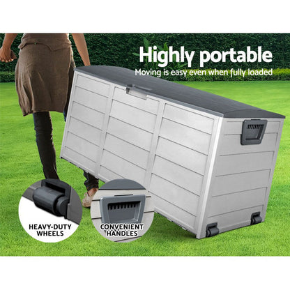 Gardeon Outdoor Storage Box 290L Lockable Organiser Garden Deck Shed Tool Grey -Home Living Store - -