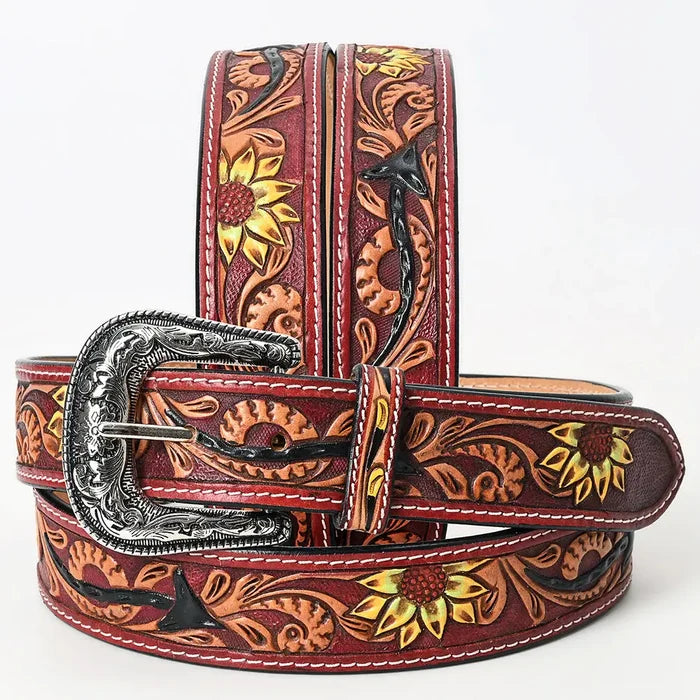 Genuine American Hand Tooled Leather Western Belt