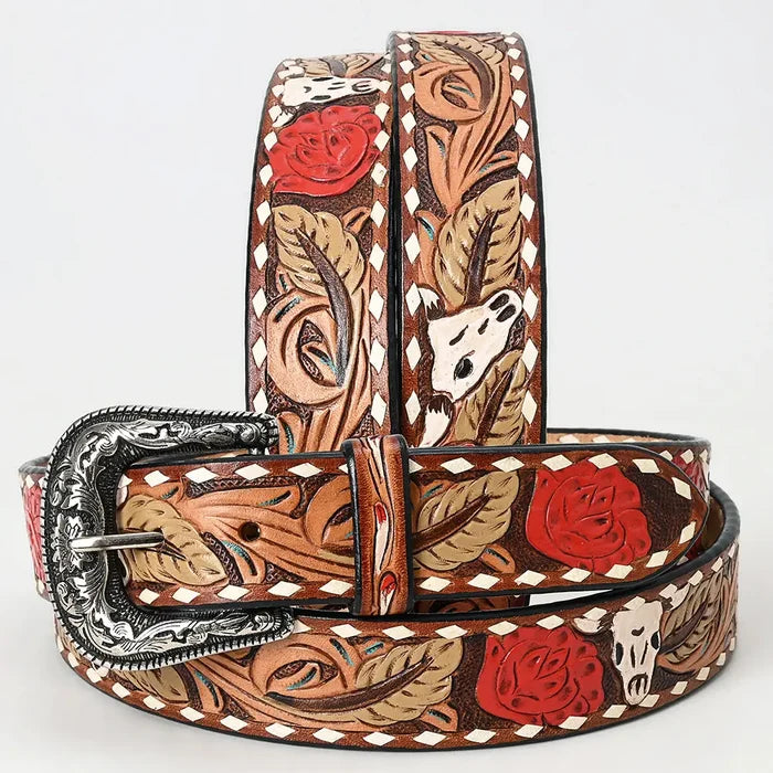 Genuine American Hand Tooled Leather Western Belt