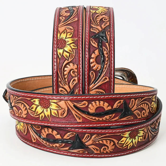 Genuine American Hand Tooled Leather Western Belt