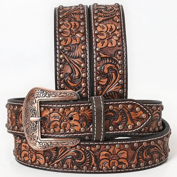 Genuine Hand Tooled Leather Western Belt