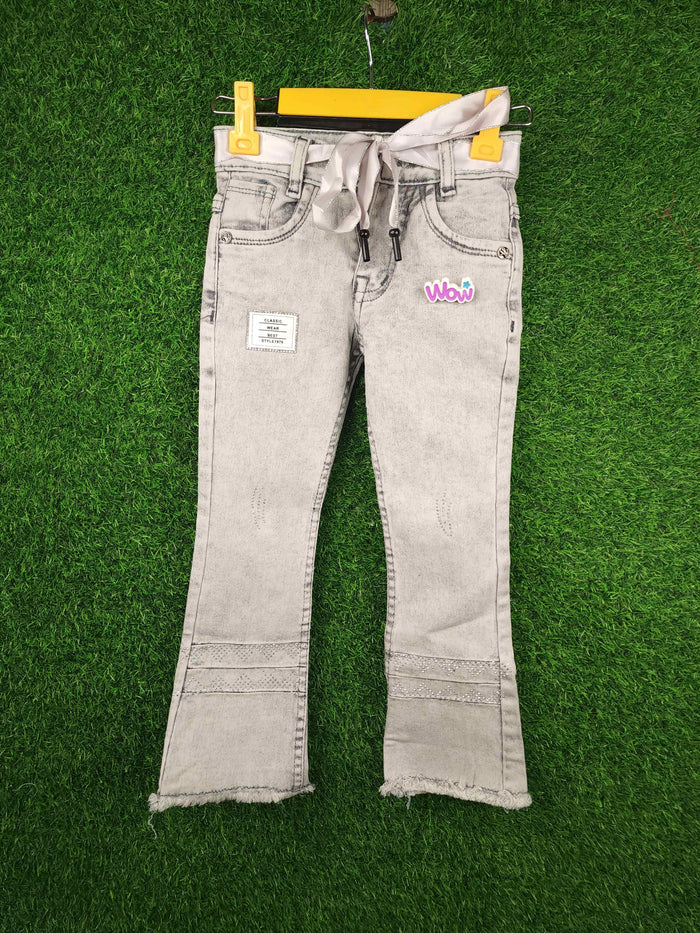 Girls Grey Denim Bell Bottom - Maha fashions -  KIDS CLOTHING