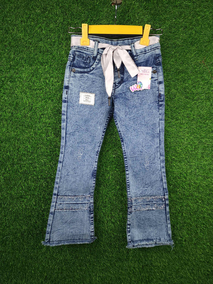 Girls Ice Blue Denim Bell Bottom - Maha fashions -  KIDS CLOTHING