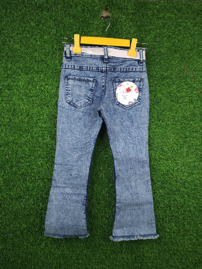 Girls Ice Blue Denim Bell Bottom - Maha fashions -  KIDS CLOTHING