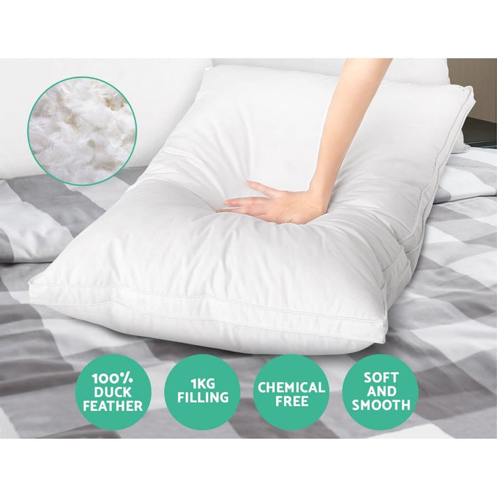 Giselle Bedding Duck Feather Down Pillow Luxury Twin Pack -Home Living Store - -
