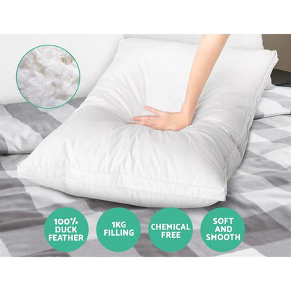 Giselle Bedding Duck Feather Down Pillow Luxury Twin Pack -Home Living Store - -
