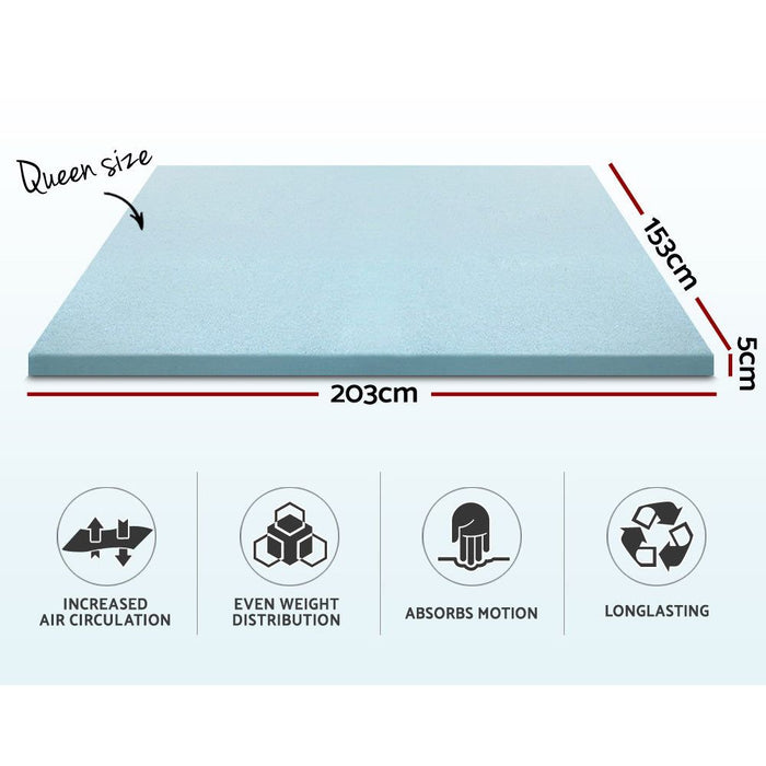 Giselle Bedding Memory Foam Mattress Topper Cool Gel 5cm Queen -Home Living Store - -