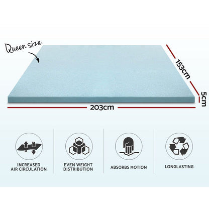 Giselle Bedding Memory Foam Mattress Topper Cool Gel 5cm Queen -Home Living Store - -
