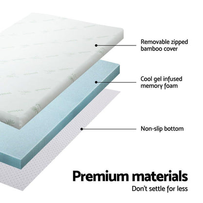 Giselle Bedding Memory Foam Mattress Topper Cool Gel Bed Mat Bamboo 10cm Single -Home Living Store - -