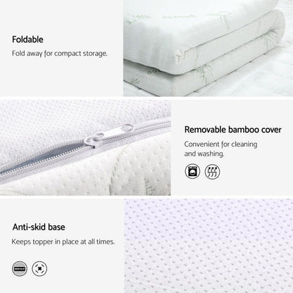 Giselle Bedding Memory Foam Mattress Topper Cool Gel Bed Mat Bamboo 10cm Single -Home Living Store - -
