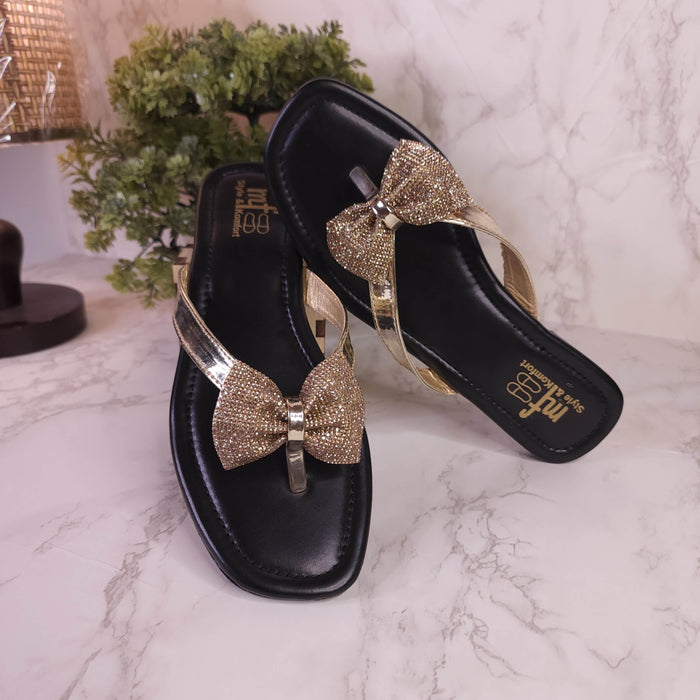 Golden Bow Slippers - Maha fashions -  woman footwear