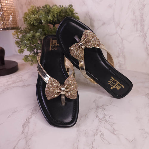 Golden Bow Slippers - Maha fashions -  woman footwear