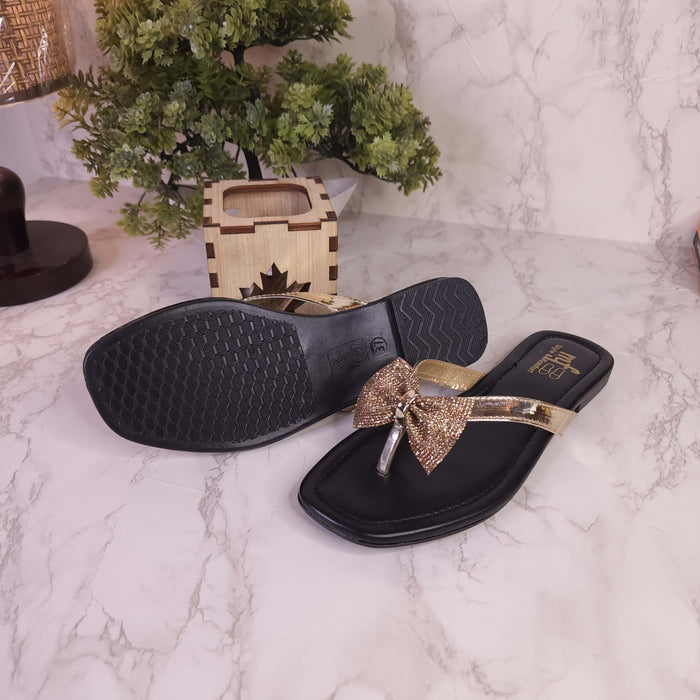 Golden Bow Slippers - Maha fashions -  woman footwear