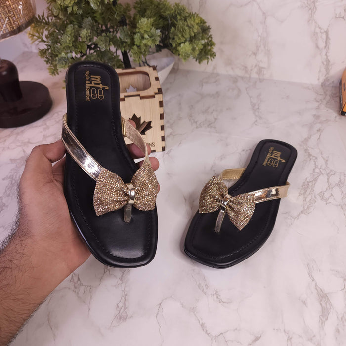 Golden Bow Slippers - Maha fashions -  woman footwear