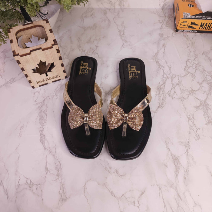 Golden Bow Slippers - Maha fashions -  woman footwear