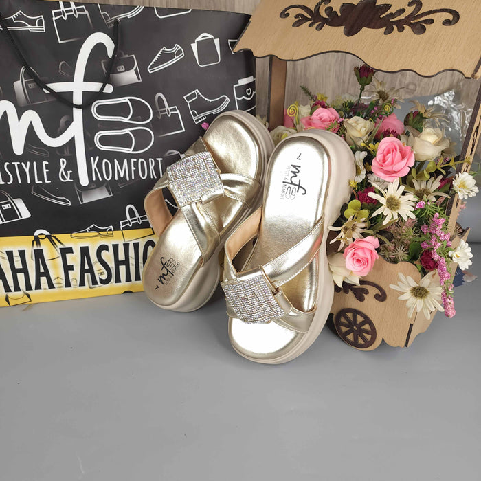 Golden Comfy Wedge Slippers Maha Fashions
