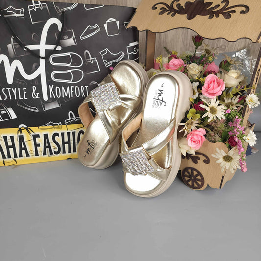 Golden Comfy Wedge Slippers Maha Fashions
