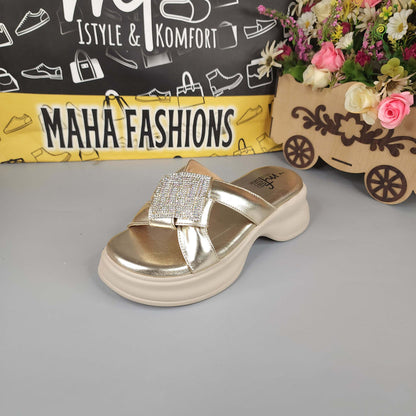 Golden Comfy Wedge Slippers Maha Fashions