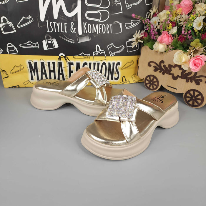 Golden Comfy Wedge Slippers Maha Fashions