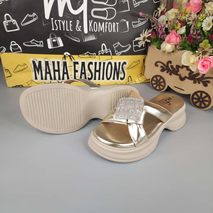 Golden Comfy Wedge Slippers Maha Fashions