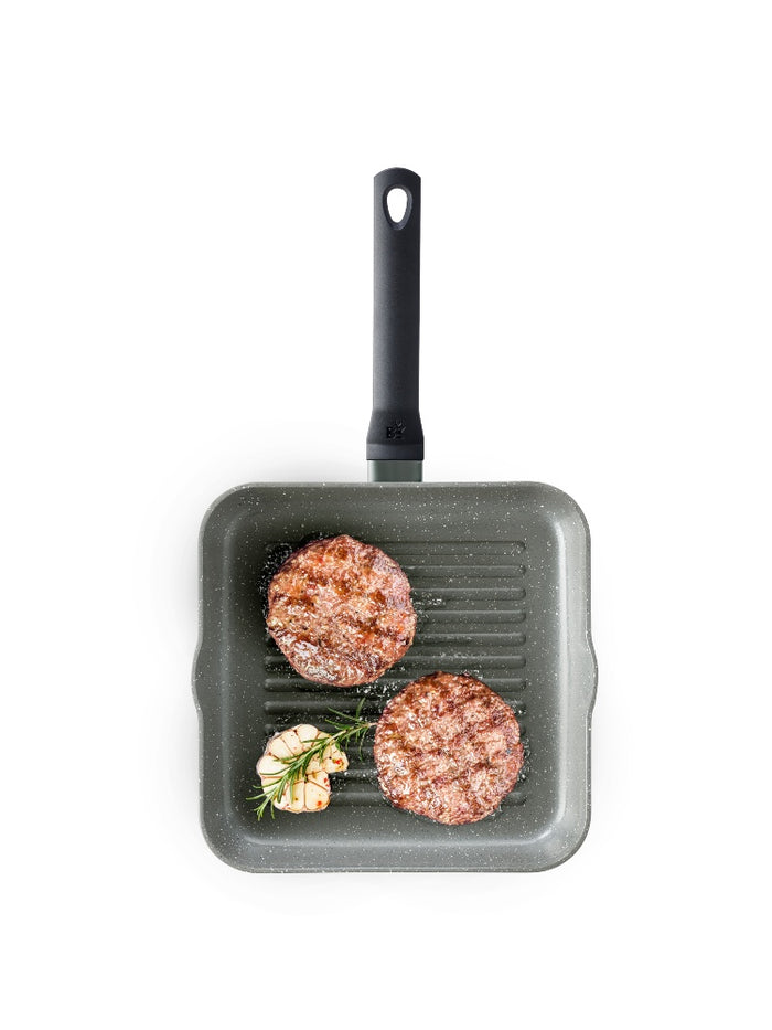 Granite grillpan 26x26 cm zwart met hamburger