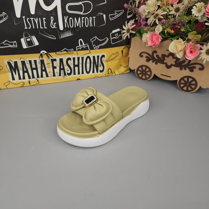 Green Bow Buckle Slides - Maha fashions -  Women Footwear