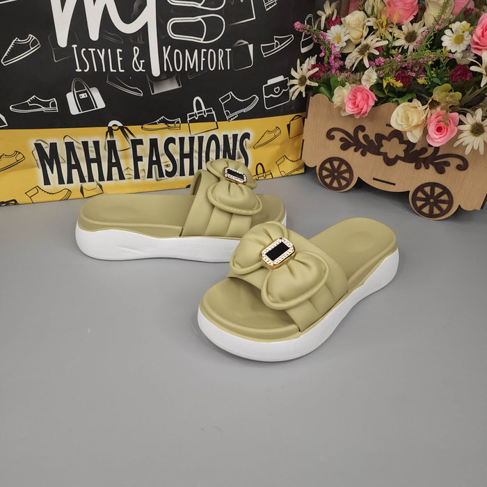 Green Bow Buckle Slides - Maha fashions -  Women Footwear