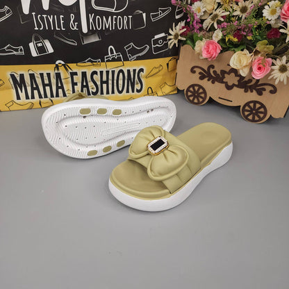 Green Bow Buckle Slides - Maha fashions -  Women Footwear