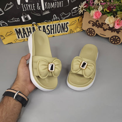 Green Bow Buckle Slides - Maha fashions -  Women Footwear