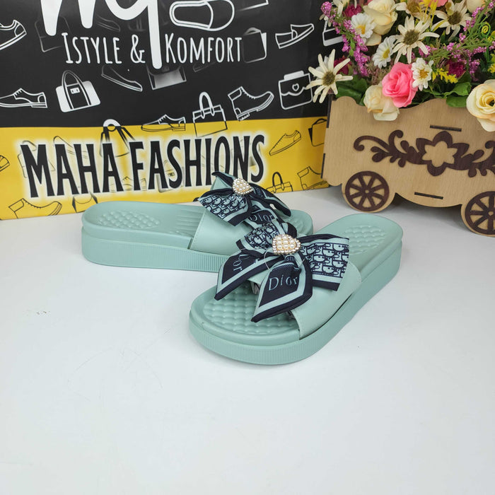 Green Bow Slippers - Maha fashions -