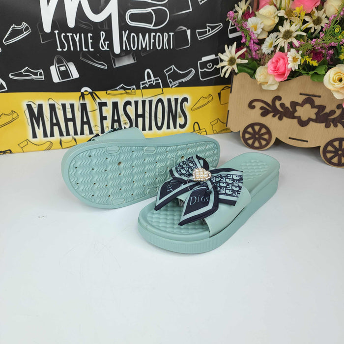 Green Bow Slippers - Maha fashions -
