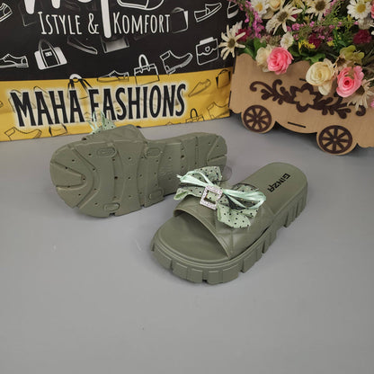 Green Bow Softies For Her - Maha fashions -  Women Footwear