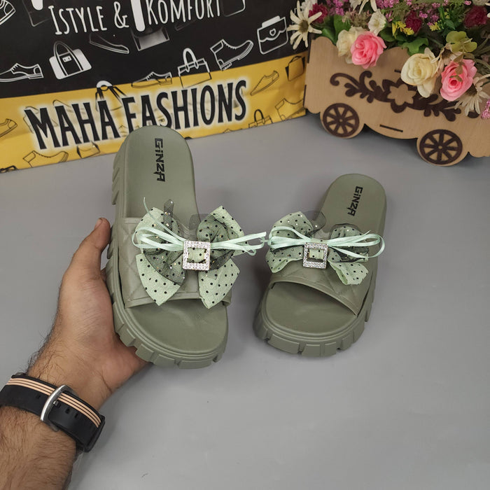 Green Bow Softies For Her - Maha fashions -  Women Footwear