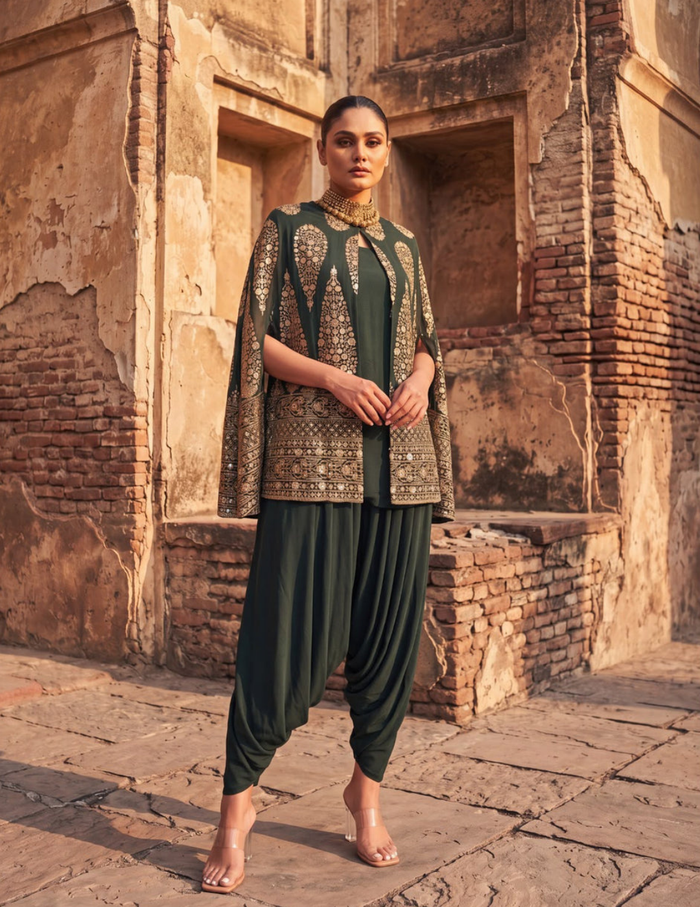 Green Cape Jacket With Jumper