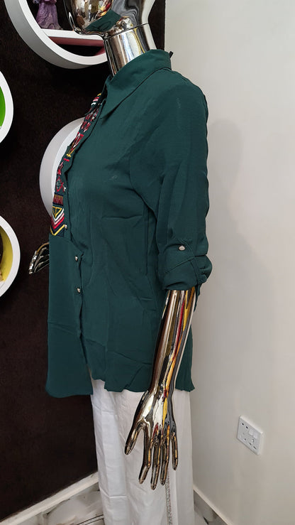 Green Embroidery casual shirt - Maha fashions -  Shirts