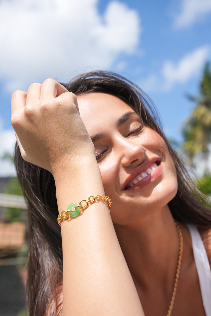 Green Quartz Graduated Link T-Bar Bracelet