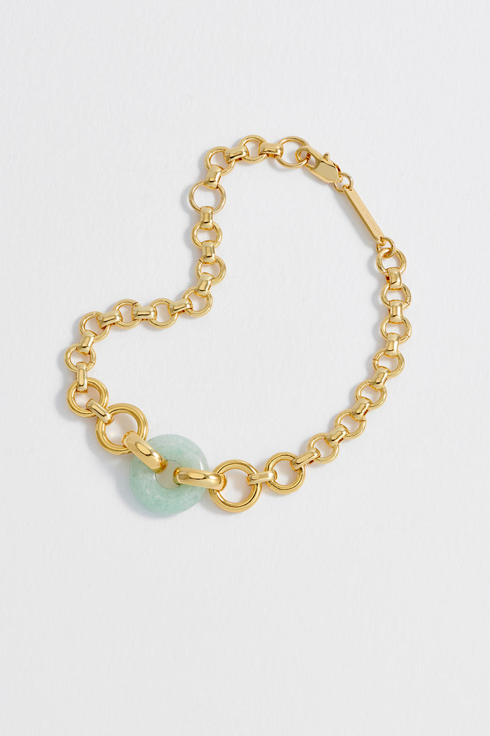 Green Quartz Graduated Link T-Bar Bracelet