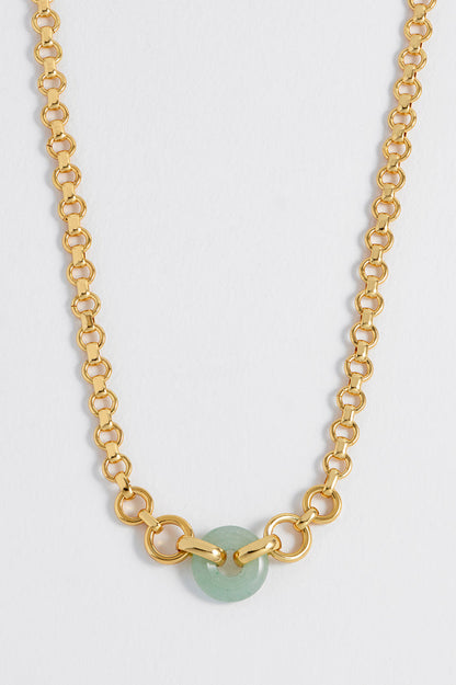 Green Quartz Graduated Round Link Chain Necklace