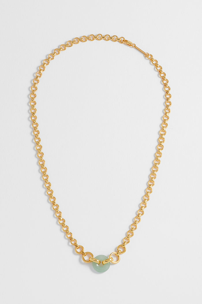 Green Quartz Graduated Round Link Chain Necklace